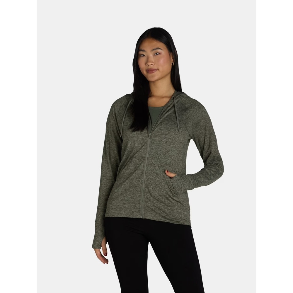 Athletic Works Womens Heather Olive Green Full Zip Hoodie Size L 12 14